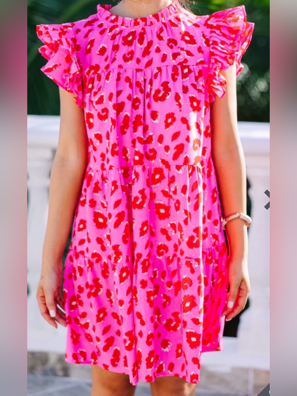 Hot Pink Leopard Animal Print Babydoll Dress - Picture 2 of 6